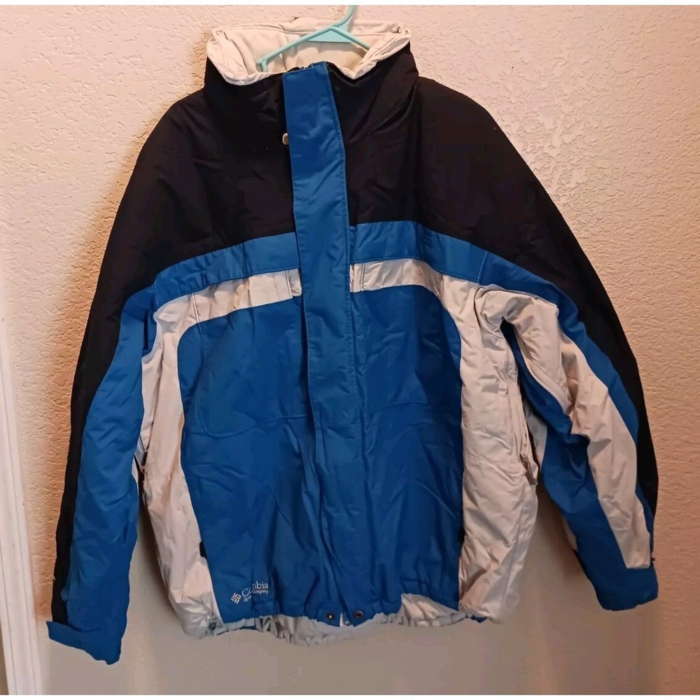 Columbia Convert Ski Jacket Mens XL Y2K Insulated Stowaway Hood Blue/Black